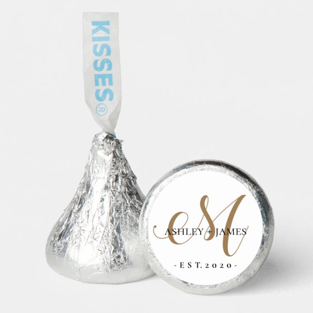  Chic Gold M Monogram Script Name Wedding Date Hershey®'s Kisses® (Front)