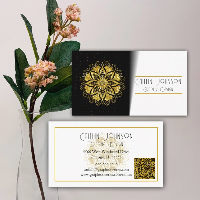 Chic Gold Mandala Graphic Designer/Generic QR Code Business Card (Creator Uploaded)