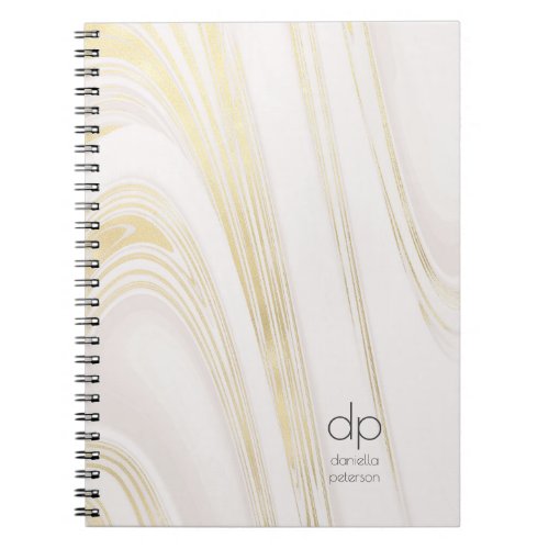 Chic Gold Marble Modern Custom Name and Initials Notebook