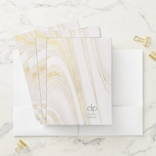 Chic Gold Marble Modern Monogram 3 Ring Binder Pocket Folder
