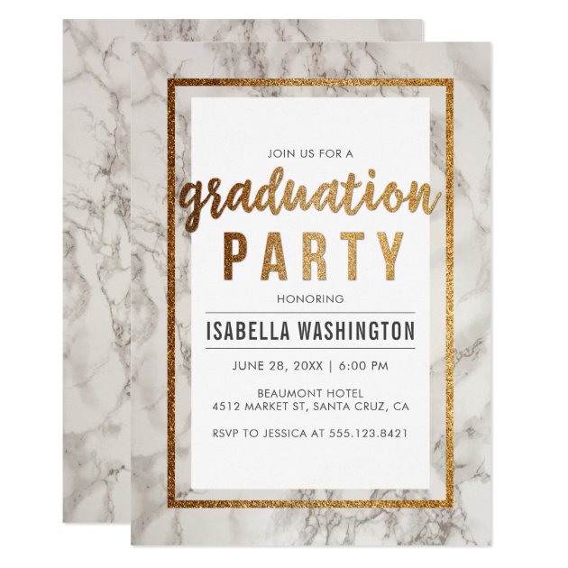Chic Gold & Marble Typography Graduation Party Invitation