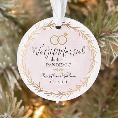 Chic Gold Married during Pandemic Photo Christmas Ornament