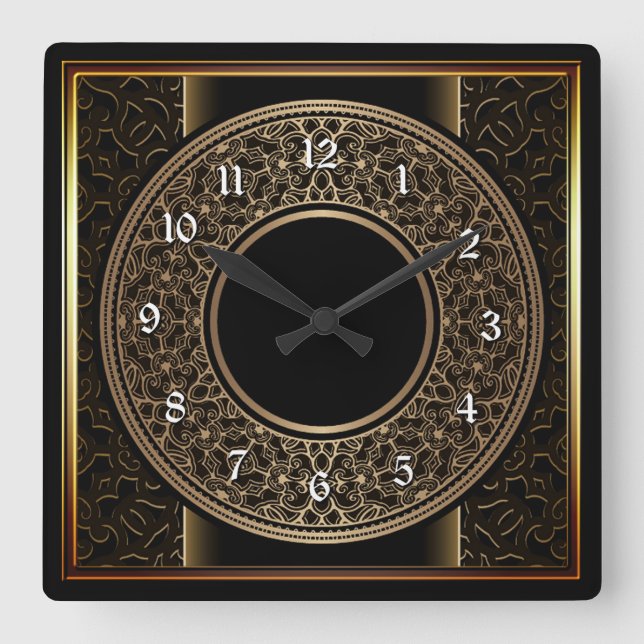 Chic Gold Medallion Square Wall Clock (Front)