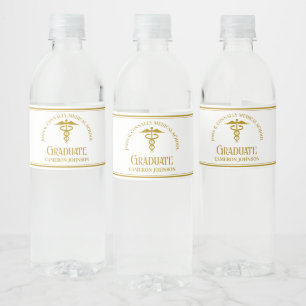 Chic Gold Medical School Custom Graduation Party Water Bottle Label