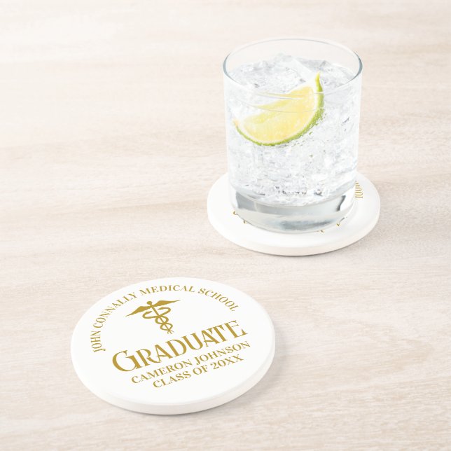Chic Gold Medical School Graduate Keepsake Coaster (Side)