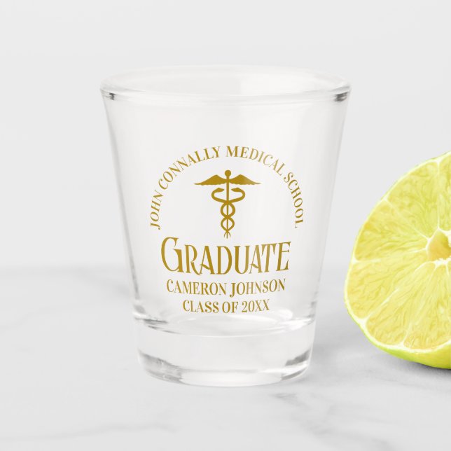 Chic Gold Medical School Graduate Keepsake Shot Glass (Front)
