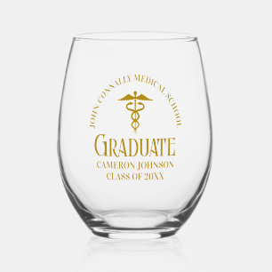 Chic Gold Medical School Graduate Personalized Stemless Wine Glass