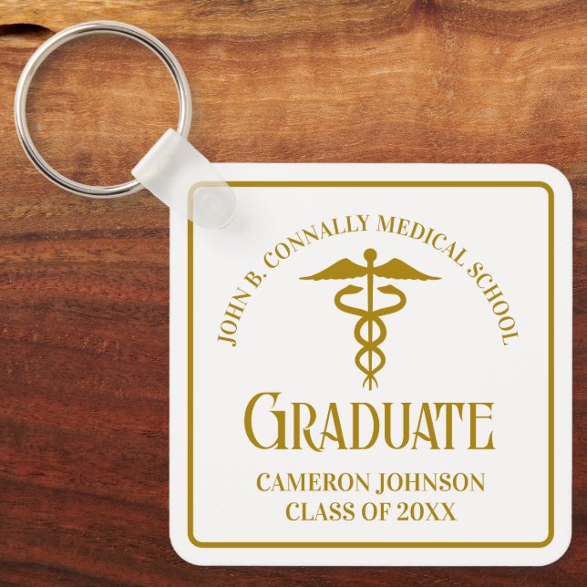 Chic Gold Medical School Graduation Keepsake Keychain (Front)