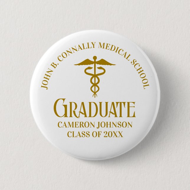 Chic Gold Medical School Graduation Name Tag Button (Front)