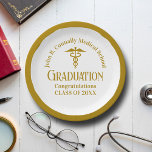 Chic Gold Medical School Graduation Party Paper Plates<br><div class="desc">This chic gold custom medical school graduation party paper plate features modern typography for a class of 2025 nursing graduate. Customize with your graduating year under the medical caduceus for great personalized nurse or doctor decor.</div>