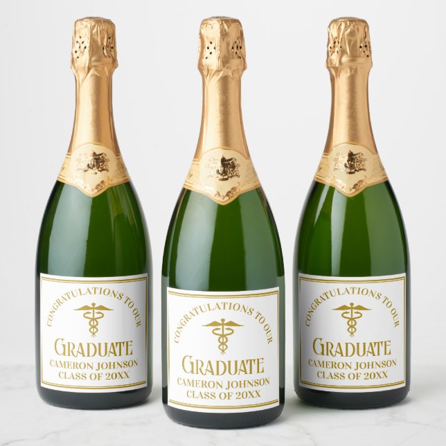 Chic Gold Medical School Graduation Party Sparkling Wine Label (Bottles)