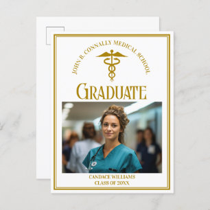 Chic Gold Medical School Graduation Photo Announcement Postcard