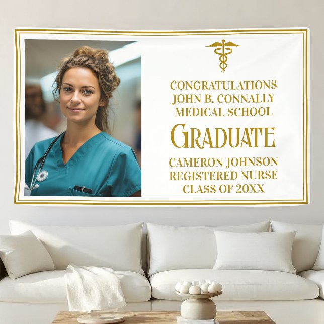 Chic Gold Medical School Photo Graduation Party Banner (Creator Uploaded)