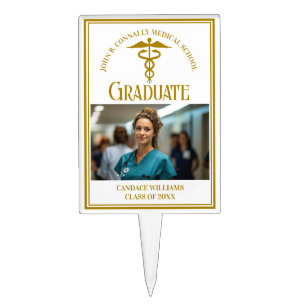 Chic Gold Medical School Photo Graduation Party Cake Topper