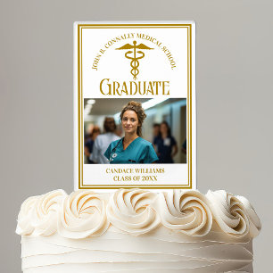 Chic Gold Medical School Photo Graduation Party Cake Topper