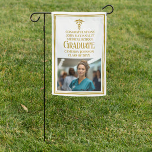 Chic Gold Medical School Photo Graduation Party Garden Flag