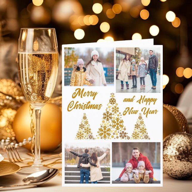 Chic Gold Merry Christmas Happy New Year Collage Holiday Card (Creator Uploaded)