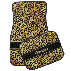 Chic Gold Metallic Foil Leopard Print Personalized Car Floor Mat