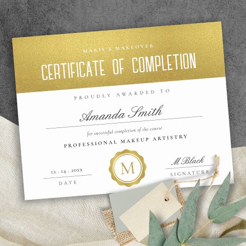 Chic Gold Minimal Certificate of Completion Award