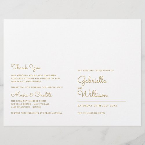 Chic Gold Minimalist Script Wedding Program