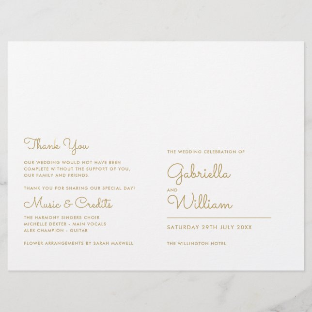 Chic Gold Minimalist Script Wedding Program (Front)