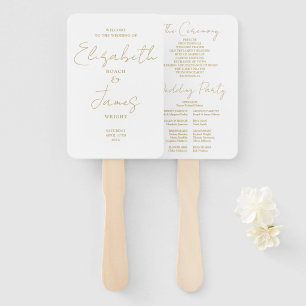 Chic Gold Minimalist Script Wedding Program Hand Fan