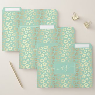 Chic Gold & Mint Green Leopard Print Monogrammed