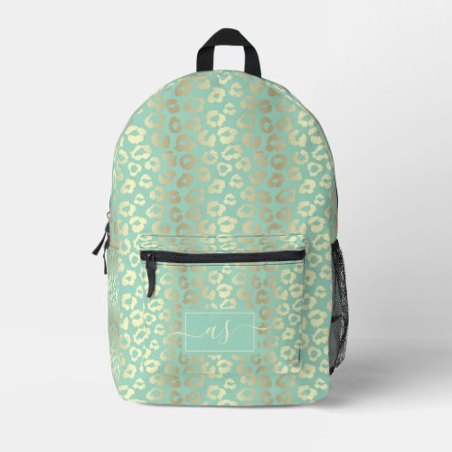 Chic Gold  Mint Green Leopard Print Monogrammed Printed Backpack