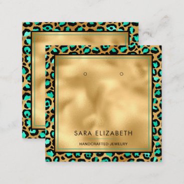 Chic Gold Mint Leopard Print Earring Display Card
