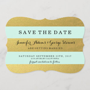 CHIC GOLD MINT STRIPES SAVE THE DATE
