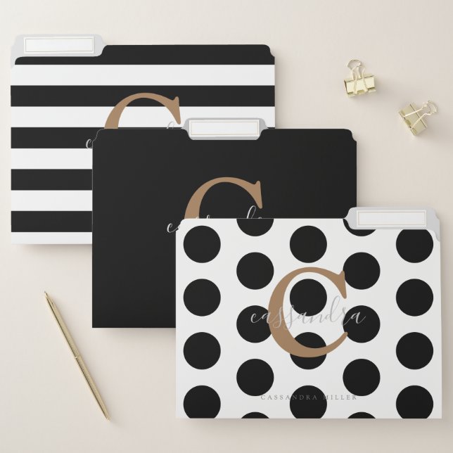 Chic Gold Monogram Black And White File Folder (Set)