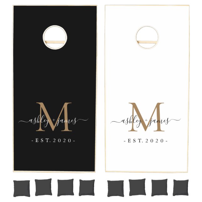 Chic Gold Monogram Black and White Wedding Cornhole Set (Set)