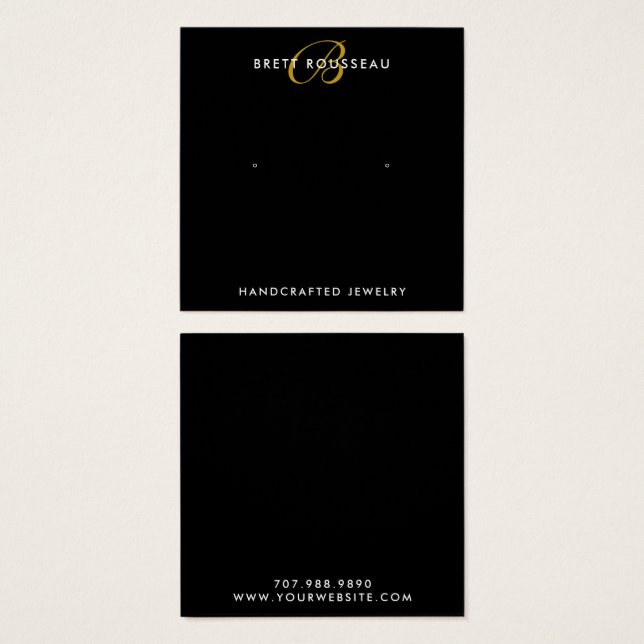 Chic Gold Monogram Black Earring Display Card (Front & Back)