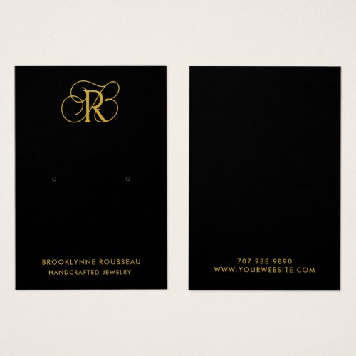 Chic Gold Monogram Black Earring Display Card