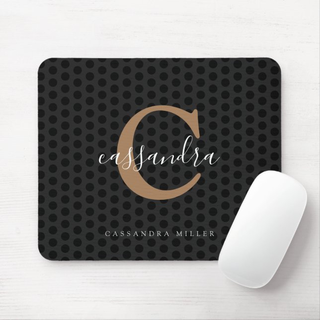 Chic Gold Monogram Black Polka Dots Mouse Pad (With Mouse)