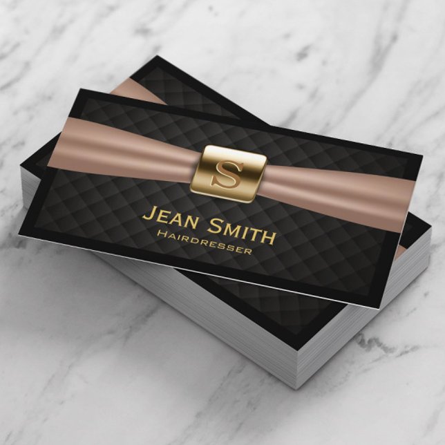 Chic Gold Monogram Diamond Quilted Hairdresser Business Card (Creator Uploaded)