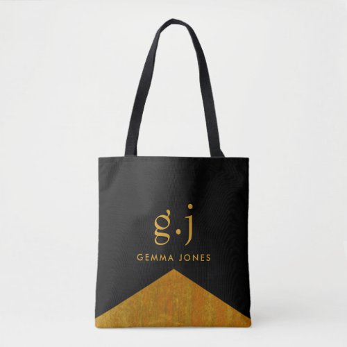 Chic Gold Monogram Gold Faux Foil Accent Tote Bag