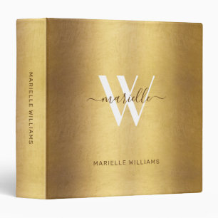 Chic Gold Monogram Name Modern Script 3 Ring Binder