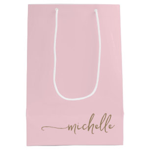 Chic Gold Monogram Name Script Blush Pink Medium Gift Bag