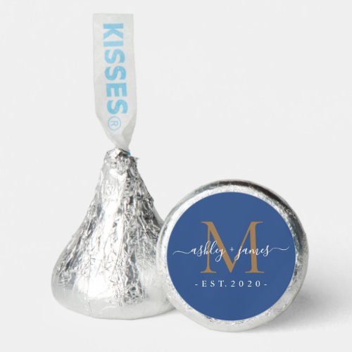 Chic Gold Monogram Names Wedding Date Blue Hersheys Kisses