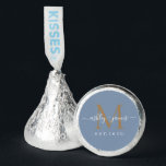 Chic Gold Monogram Names Wedding Date Blue Hershey®'s Kisses®<br><div class="desc">Chic, elegant Hershey kisses candy wedding favors with your names and year established in white elegant handwritten script calligraphy on a vintage blue background with a gold monogram. Simply add your names, monogram and year established beneath. Stylish design and perfect luxury candy favor gift for the newlywed couple. If you...</div>