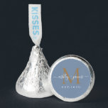 Chic Gold Monogram Names Wedding Date Blue Hershey®'s Kisses®<br><div class="desc">Chic, elegant Hershey kisses candy wedding favors with your names and year established in white elegant handwritten script calligraphy on a vintage blue background with a gold monogram. Simply add your names, monogram and year established beneath. Stylish design and perfect luxury candy favor gift for the newlywed couple. If you...</div>