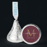 Chic Gold Monogram Names Wedding Date Burgundy Hershey®'s Kisses®<br><div class="desc">Chic, elegant Hershey kisses candy wedding favors with your names and year established in white elegant handwritten script calligraphy on a burgundy background with a gold monogram. Simply add your names, monogram and year established beneath. Stylish design and perfect luxury candy favor gift for the newlywed couple. If you need...</div>