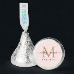 Chic Gold Monogram Names Wedding Date Pastel Pink Hershey®'s Kisses®<br><div class="desc">Chic, elegant Hershey kisses candy wedding favors with your names and year established in black elegant handwritten script calligraphy on a pastel pink background with a gold monogram. Simply add your names, monogram and year established beneath. Stylish design and perfect luxury candy favor gift for the newlywed couple. If you...</div>