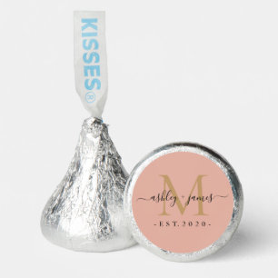 Chic Gold Monogram Names Wedding Date Pink Hershey®'s Kisses®