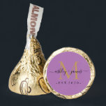 Chic Gold Monogram Names Year Est Purple Hershey®'s Kisses®<br><div class="desc">Chic, elegant Hershey kisses candy wedding favors with your names and year established in black elegant handwritten script calligraphy on a lavender purple background with a gold monogram. Simply add your names, monogram and year established beneath. Stylish design and perfect luxury candy favor gift for the newlywed couple. If you...</div>