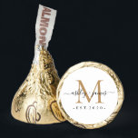 Chic Gold Monogram Names Year Est White Hershey®'s Kisses®<br><div class="desc">Chic, elegant Hershey kisses candy wedding favors with your names and year established in black elegant handwritten script calligraphy on a white background with a gold monogram. Simply add your names, monogram and year established beneath. Stylish design and perfect luxury candy favor gift for the newlywed couple. If you need...</div>