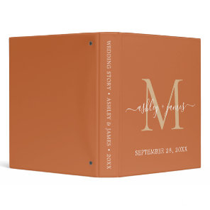 Chic Gold Monogram Script Burnt Orange Wedding 3 Ring Binder