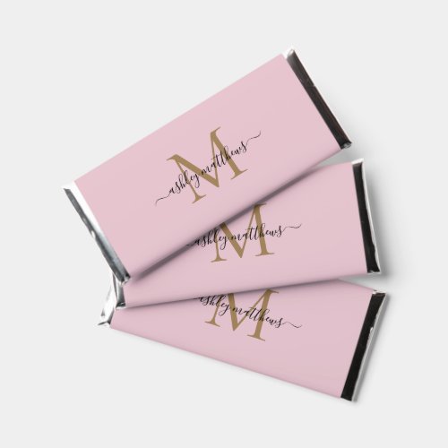Chic Gold Monogram Script Name Parfait Pink Hershey Bar Favors