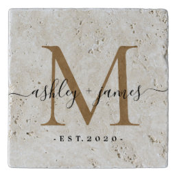  Chic Gold Monogram Script Name Wedding Date Trivet